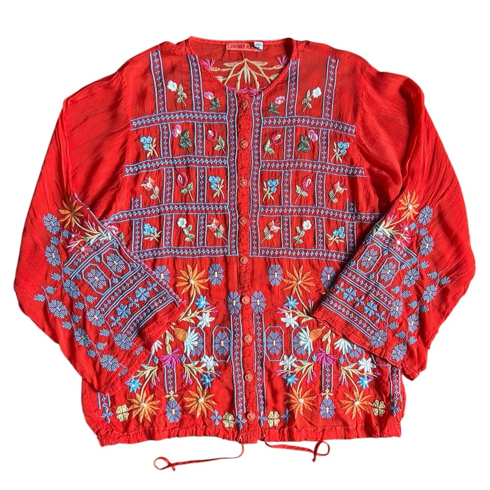 Johnny Was Wyatt Embroidered Floral Blouse